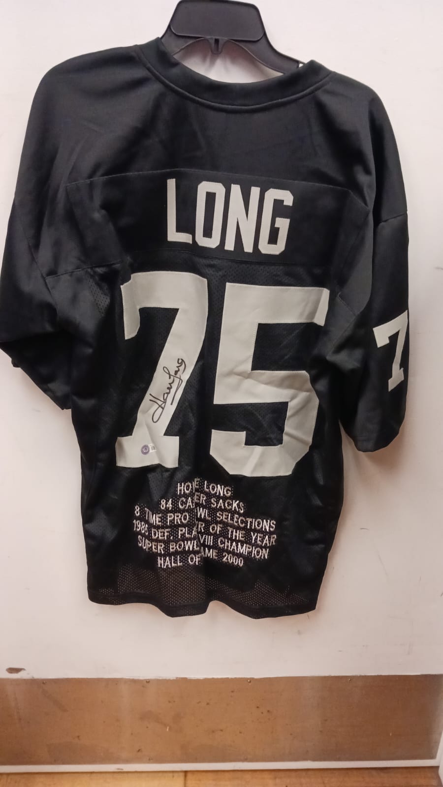 Howie Long Oakland Raiders autographed stat jersey Beckett
