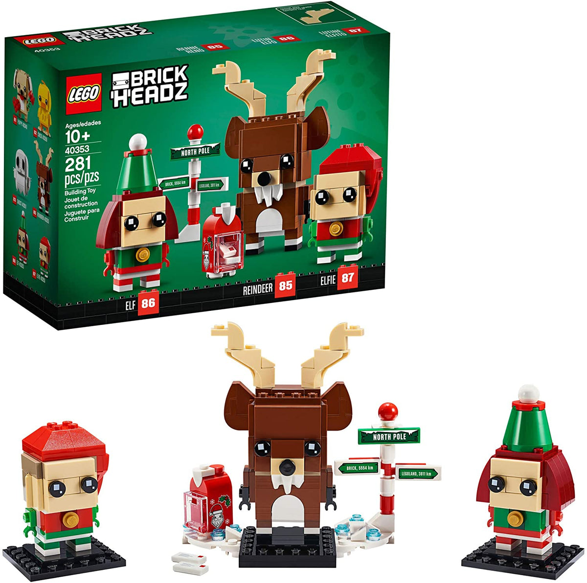 40353 Brickheadz Reindeer, Elf and Elfie (Retired) product image 1, provided for visual reference and product detail review