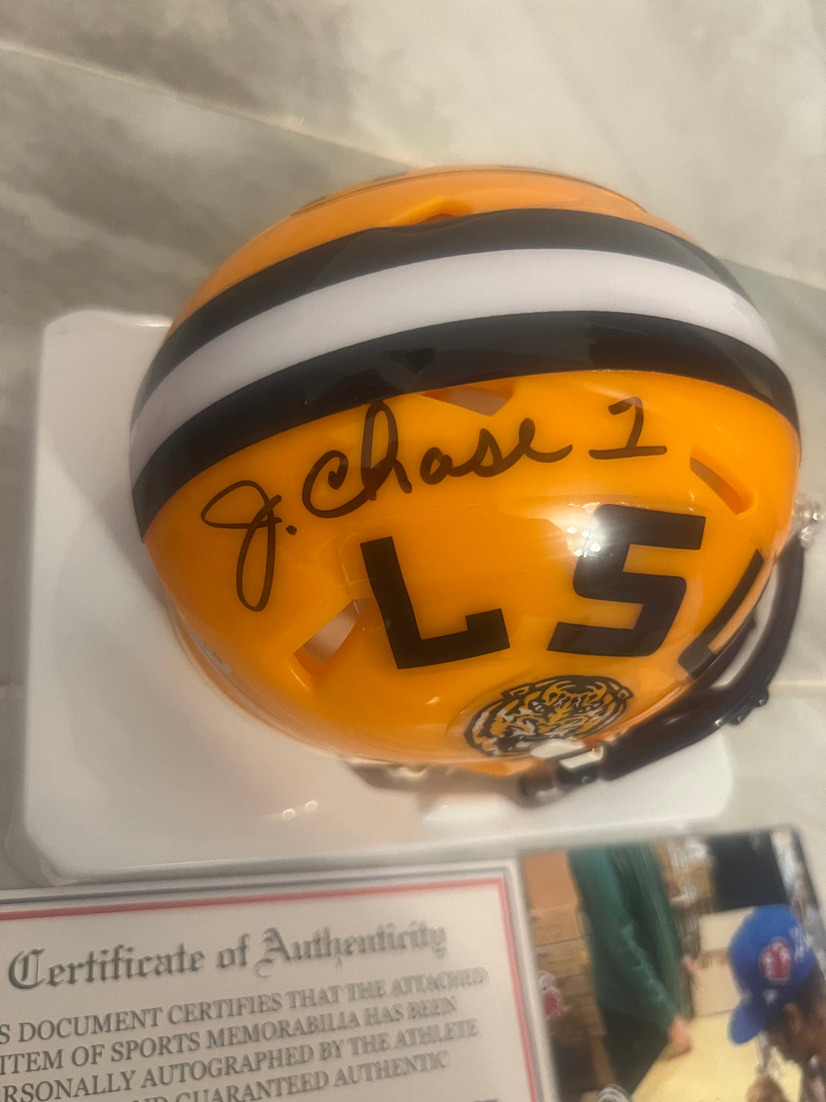 Ja’Marr Chase Autographed LSU Tigers Mini Helmet with COA product image 2