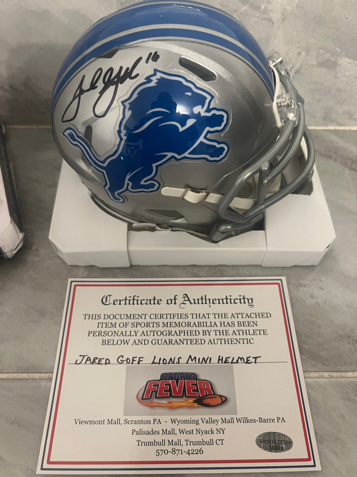 Jared Goff Autographed Detroit Lions Mini Helmet with COA product image 1