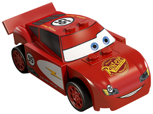 Lightning McQueen - Rust-eze Hood, Red and White Sides, Dark Bluish Gray 1 x 4 Plates (crs074) product image 1, provided for