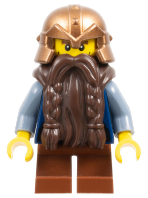 Fantasy Era - Dwarf, Dark Brown Beard, Copper Helmet with Studded Bands, Sand Blue Arms, Vertical Cheek Lines (cas355)