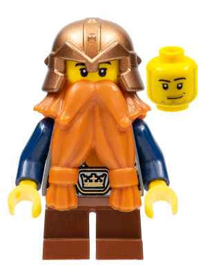 Fantasy Era - Dwarf, Dark Orange Beard, Copper Helmet with Studded Bands, Dark Blue Arms, Smirk and Stubble Beard (cas431)
