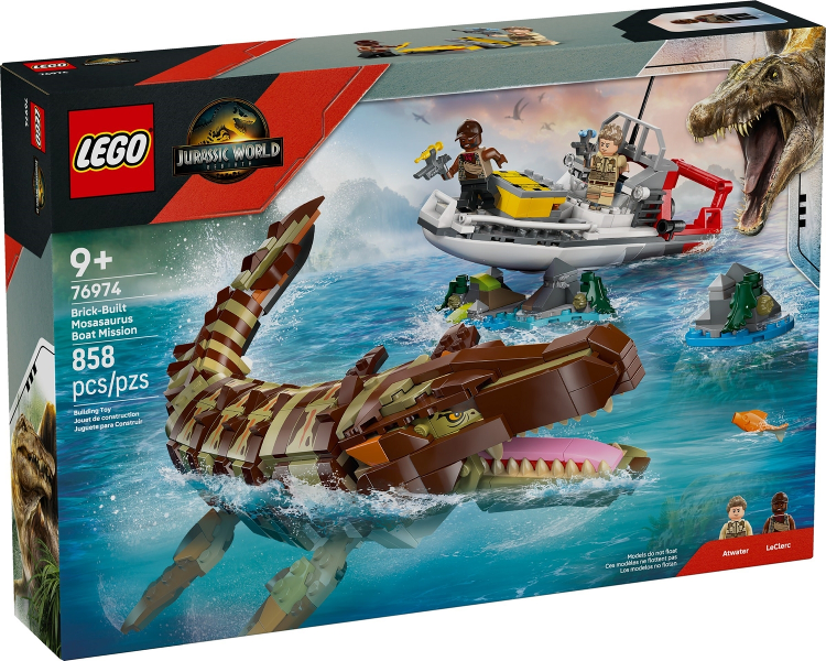 76974 Brick-Built Mosasaurus Boat Mission (Retired) LEGO Jurassic World product image 1, provided for visual reference and