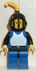Breastplate - Blue with Black Arms, Blue Legs with Black Hips, Black Grille Helmet, Yellow Feather, Black Plastic Cape